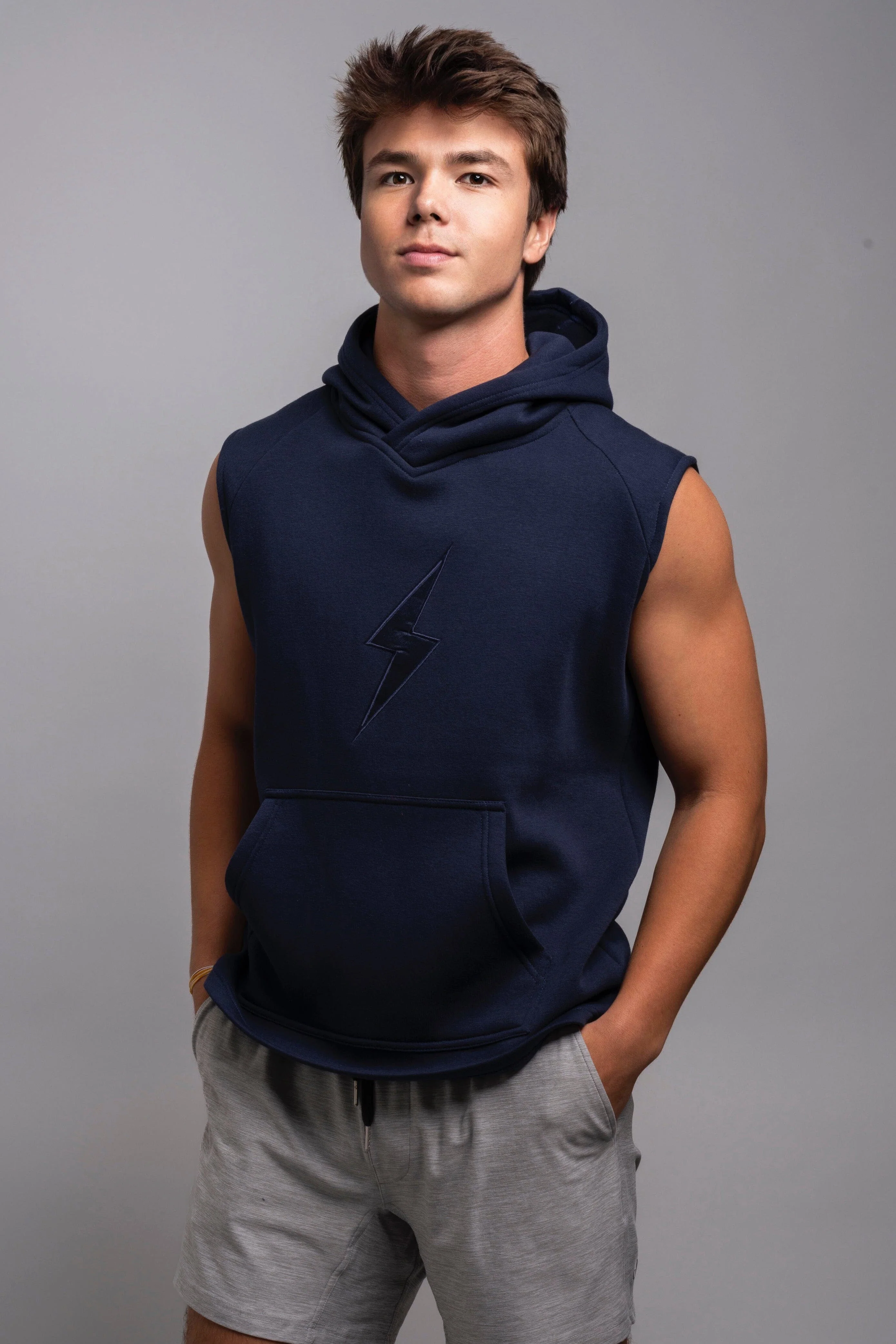 BOLT Sleeveless Hoodie - Navy/Navy Bolt - Image 3
